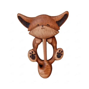 broche renard en bois