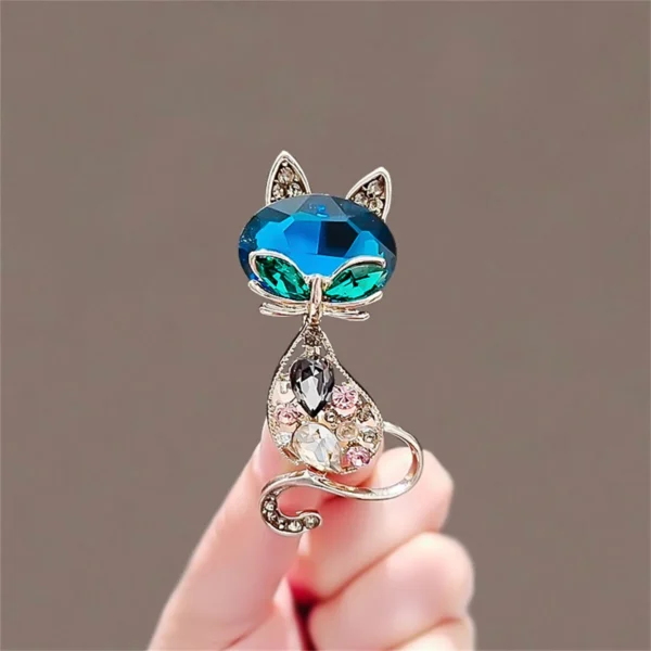 broche en argent chat avec pierre