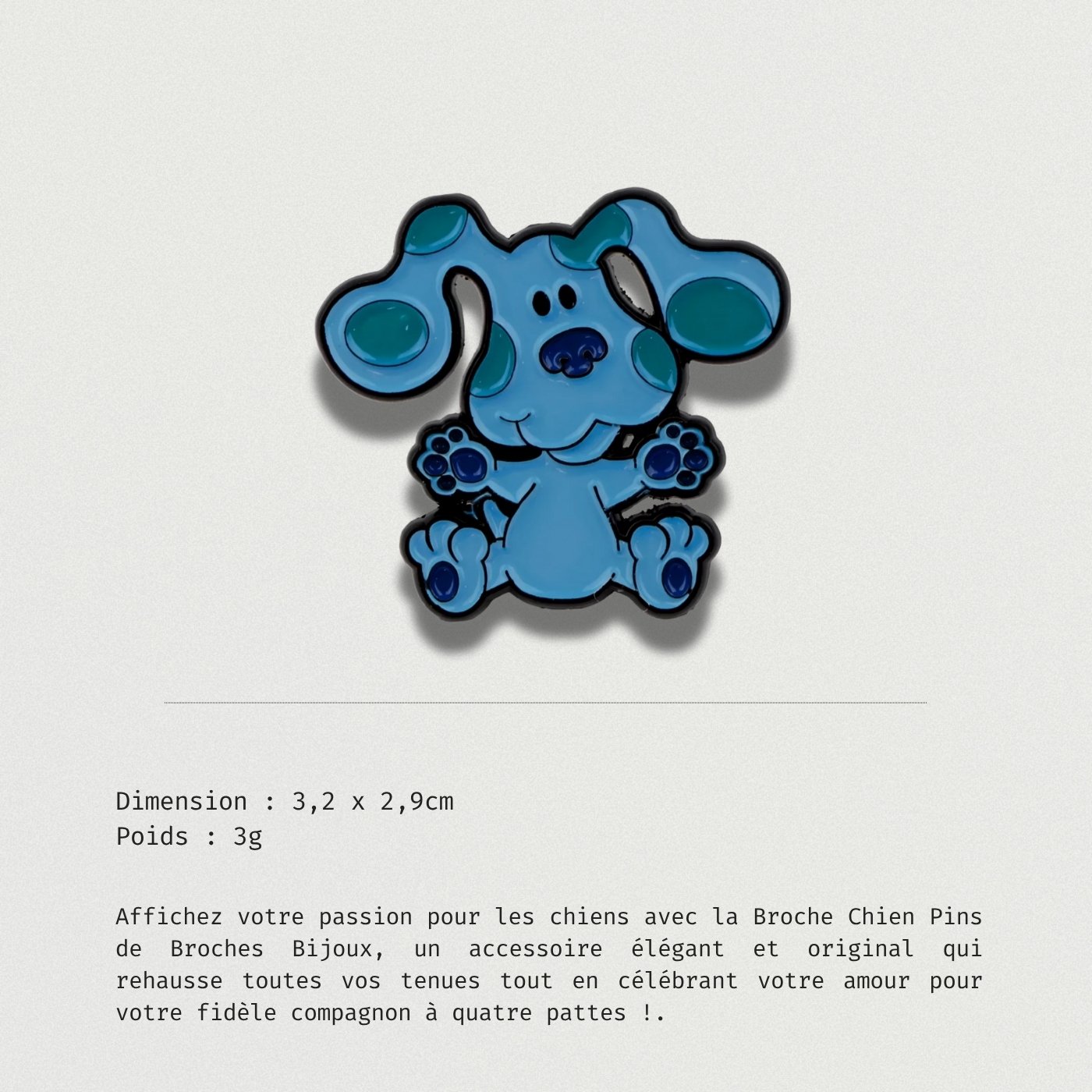 Broche chien pins bleue en émail, accessoire fantaisie amusant