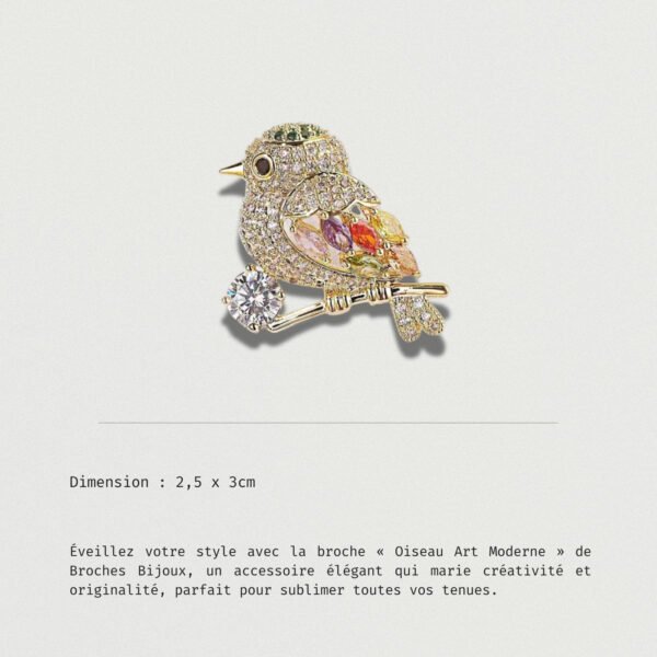 Broche Oiseau Art Moderne en cristaux multicolores