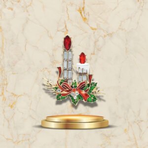 Bijou festif de Noël représentant deux bougies décorées et cristaux scintillants