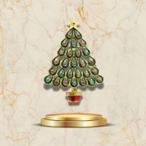 Accessoire de fête sapin vintage décoré de strass verts et rouges
