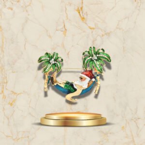 Accessoire de Noël humoristique Père Noël bronzant en broche émaillée