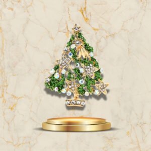 Accessoire élégant sapin de Noël doré et vert avec décorations étincelantes