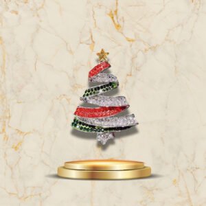 Broche sapin de Noël luxueuse aux couleurs traditionnelles rouge, vert et argenté