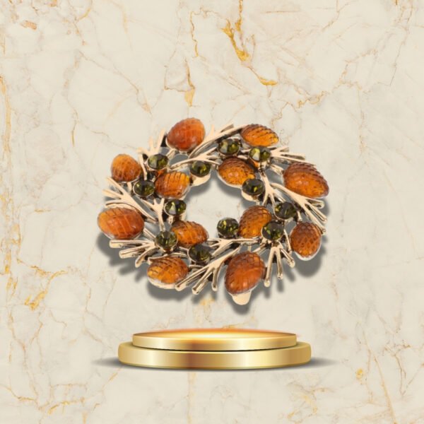 Broche masculine dorée et ambrée, idéale pour les fêtes de Noël