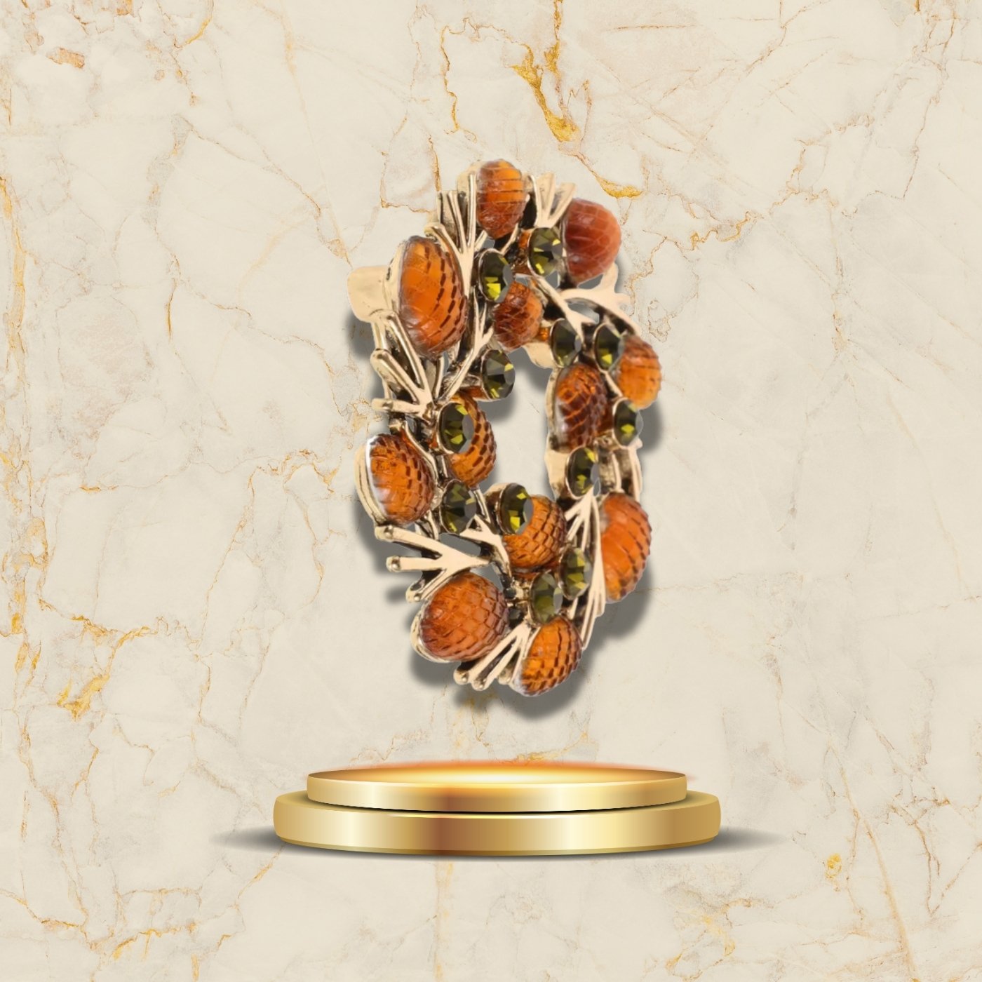 Broche de Noël pour homme élégante en forme de couronne dorée et brune