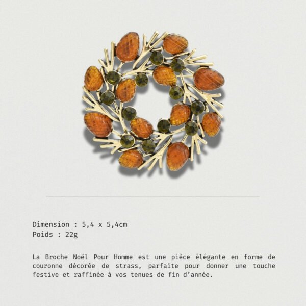 Broche de Noël raffinée pour homme, décor pin et tons chauds
