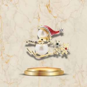 Broche de Noël élégante dorée avec flocons de neige et perles scintillantes