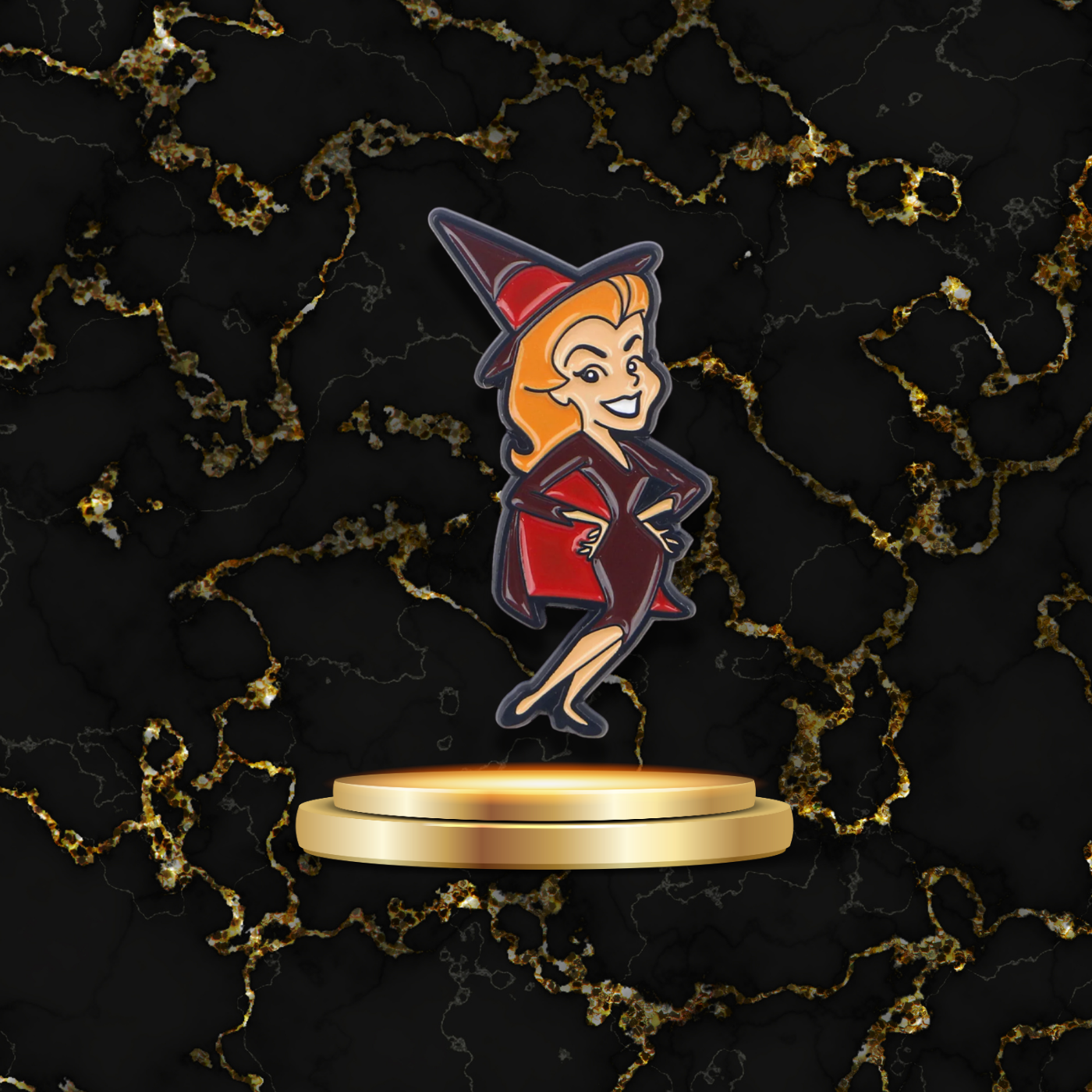 Broche Halloween sorcière rouge au chapeau pointu