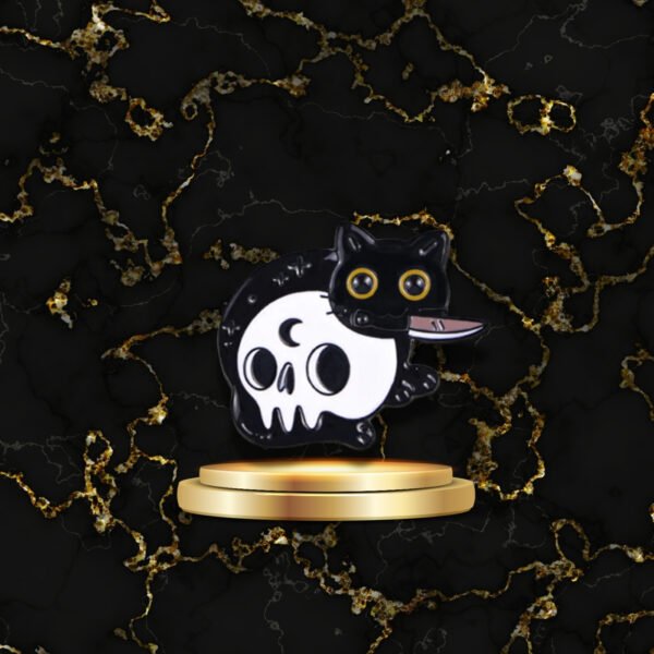 Accessoire mode broche chat noir et chauve-souris