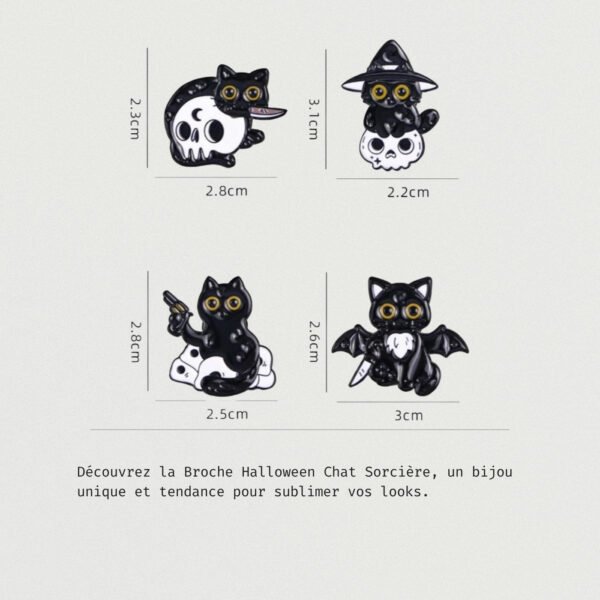 Broche chat noir Halloween avec couteau décoratif