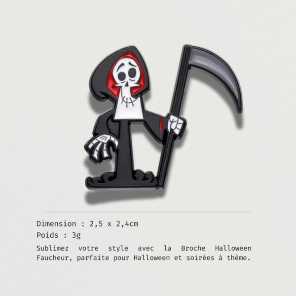 Broche Halloween faucheur avec faux et capuche