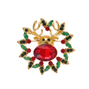 Broche dorée en strass pour les fêtes de Noël