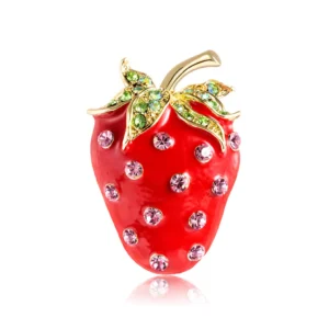 Broche en forme de fraise avec strass rose scintillant