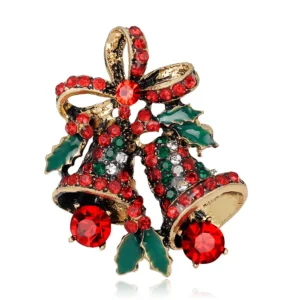 Broche Noël Double Cloche avec strass brillants