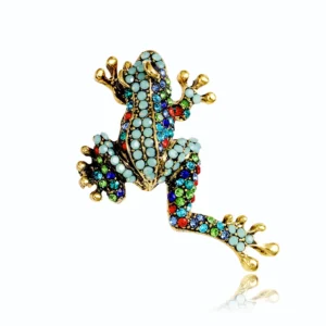 Broche en forme de grenouille ornée de strass