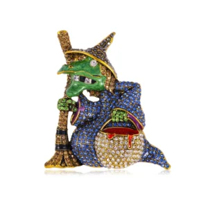 Broche sorcière ornée de strass brillants