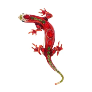 broche lézard rouge sur fond blanc
