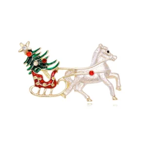 Broche cheval de Noël élégante en métal