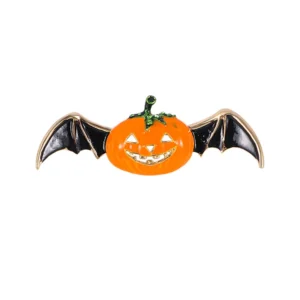 Broche citrouille avec motifs de chauve souris