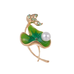 Broche Fleur Verte en métal élégant