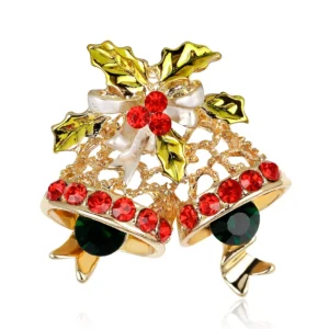 Broche cloche dorée pour Noël, accessoire élégant
