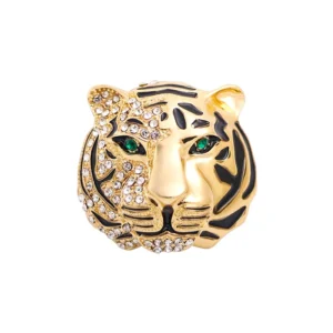 Broche en forme de tête de tigre ornée de strass