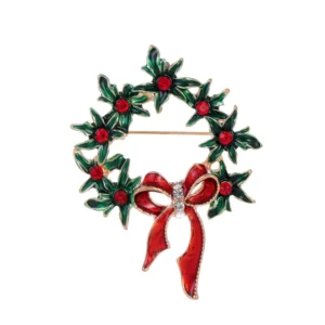 Broche Couronne De Noël avec Nœud De Papillon élégante