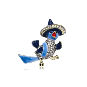 Broche représentant un oiseau musicien bleu