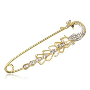 Broche paon colorée en forme d'épingle