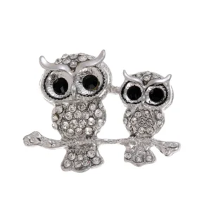 Broche en forme de hibou en métal argenté