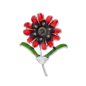 Broche Fleur Rouge sur fond blanc
