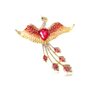 Broche Phoenix Coeur Brillant sur un vêtement
