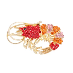 Broche en forme de crevette ornée de strass