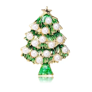 Broche sapin de Noël avec perles blanches