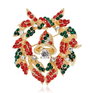 Broche couronne de Noël en métal avec clochette