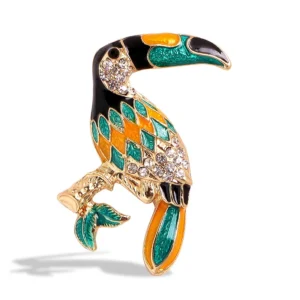 Broche en forme de perroquet ornée de strass