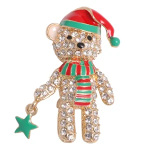 Broche décorative Ourson de Noël en strass
