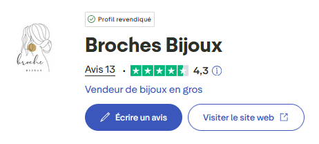 Profil Trustpilot de Broches Bijoux, note 4,3 sur 5