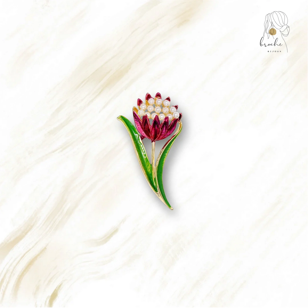 Broche Ancienne Fleurs Avec Perles