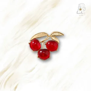 Broche Cerise Feuille Doré