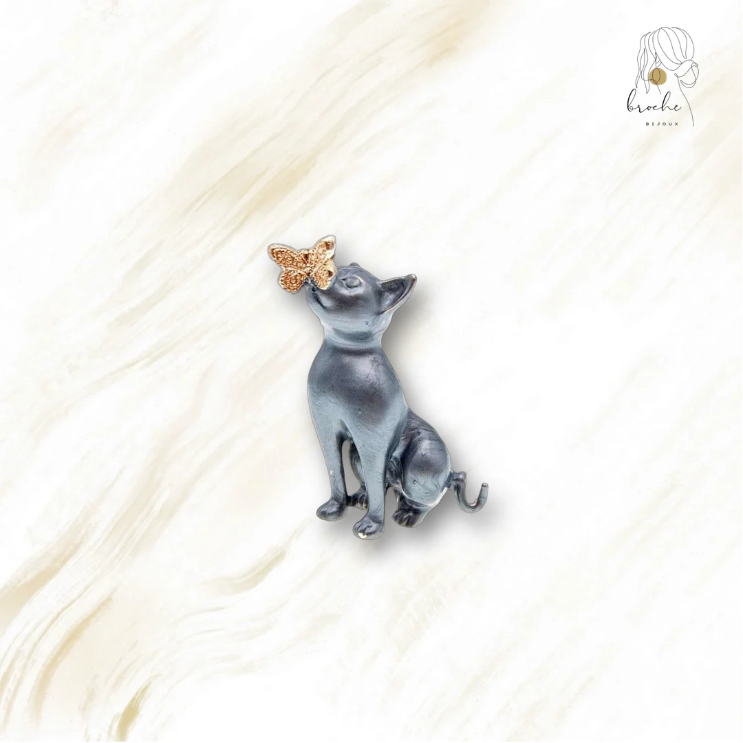 Broche Chat Nature Argentée