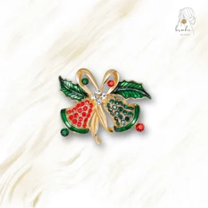 Broche Cloche Nœud Doré Noël