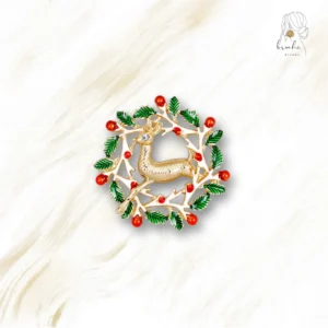 Broche Couronne De Noël Renne Doré