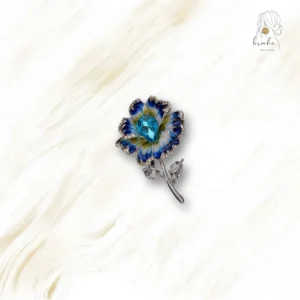 Broche Vintage Fleurs Et Bourgeons Argenté - Pierres Vraies Vertes - Occasion