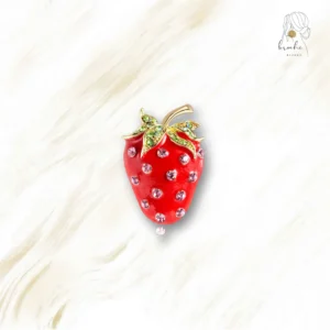 Broche Fraise Moderne Strass Rose