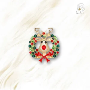 Broche Noël Couronne Avec Tête De Renne
