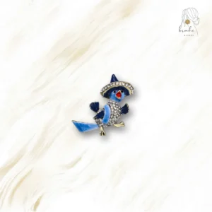 Broche Oiseau Musicien Bleu