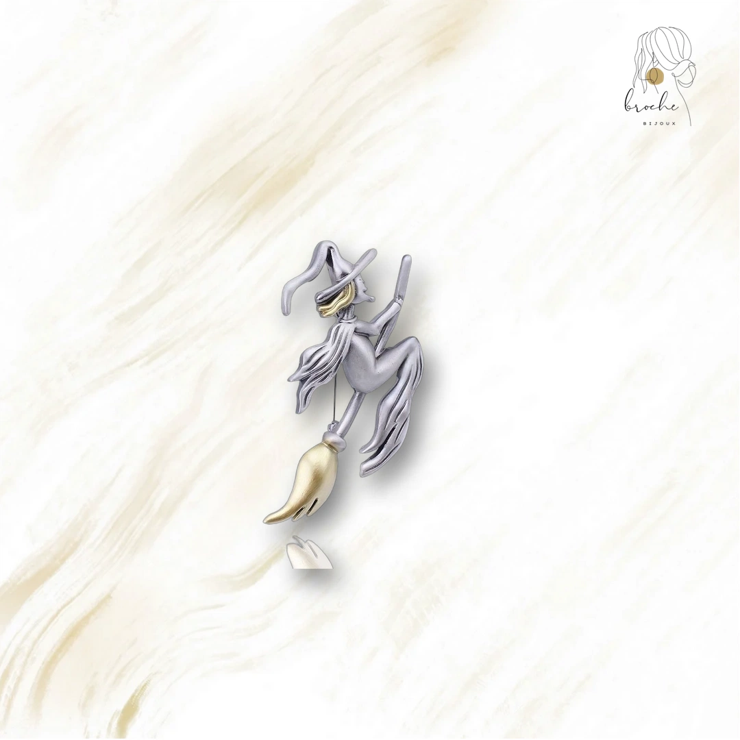 Broche Originale Sorcière Et Son Balai